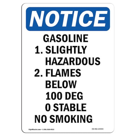 Signmission Safety Sign, OSHA Notice, 24" Height, Gasoline 1. Slightly Hazardous Sign, Portrait OS-NS-D-1824-V-13059